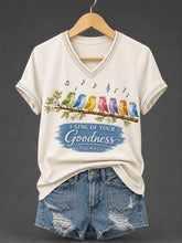 Women's I Will Sing Of The Goodness Of God Psalm 89:1 Christian Bird Print Casual V-Neck Tee