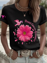Women's Breast Cancer Awareness Sunflower Pink Ribbon Short Sleeve T-shirt