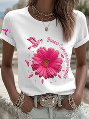 Women's Breast Cancer Awareness Sunflower Pink Ribbon Short Sleeve T-shirt