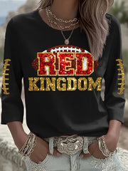 Women's Red Kingdom Football Print Long-sleeved T-Shirt