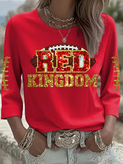 Women's Red Kingdom Football Print Long-sleeved T-Shirt
