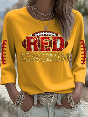 Women's Red Kingdom Football Print Long-sleeved T-Shirt