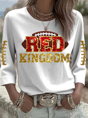 Women's Red Kingdom Football Print Long-sleeved T-Shirt