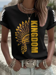 Women's Red Kingdom Football Print Crew Neck T-Shirt