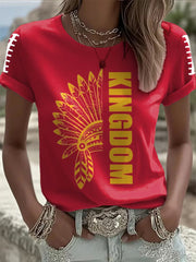 Women's Red Kingdom Football Print Crew Neck T-Shirt
