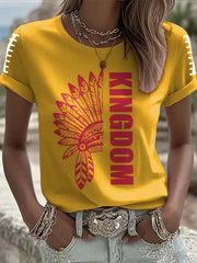 Women's Red Kingdom Football Print Crew Neck T-Shirt