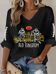 Women's Football Fans Lovers Gameday Casual Long-Sleeve Waffle T-shirt