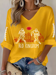 Women's Football Fans Lovers Gameday Casual Long-Sleeve Waffle T-shirt