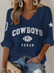 Women's American football V-neck long-sleeved top