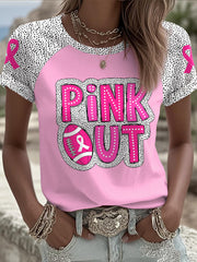 Women's Breast Cancer Awareness Pink Out Football Printed T-shirt