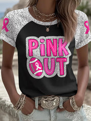 Women's Breast Cancer Awareness Pink Out Football Printed T-shirt