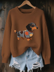 Women's Autumn Dog Art Print O-Neck Long Sleeve Sweatshirt