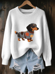 Women's Autumn Dog Art Print O-Neck Long Sleeve Sweatshirt