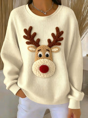 Women's Vintage Christmas Reindeer Casual Crewneck Pullover