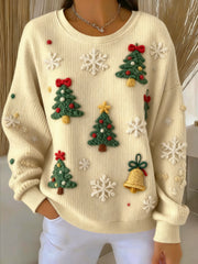 Women's Vintage Christmas Tree Casual Crewneck Pullover