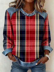 Women's Vintage Plaid Pattern Patchwork Sweatshirt