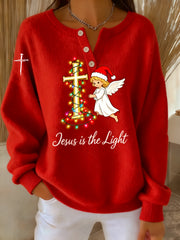 Vintage Christmas Faith Cross Angel Lantern Print Long-sleeve Sweater