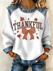 Women's Thanksgiving Print Waffle Sweatshirt