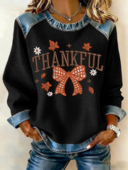 Women's Thanksgiving Print Waffle Sweatshirt