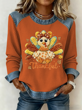 Women's Thankful Print Casual Crew Neck Top