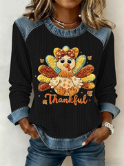 Women's Thankful Print Casual Crew Neck Top