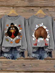 Women's Thanksgiving Turkey Print Crew Neck Sweatshirt