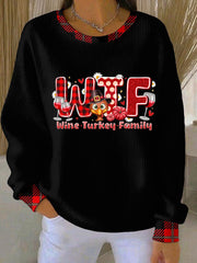 Women's Casual Thanksgiving Wine Turkey Family Sweatshirt