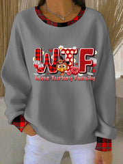 Women's Casual Thanksgiving Wine Turkey Family Sweatshirt