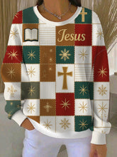 Women's Juesu Christmas Cross Ribbed Round-Neck Sweatshirt