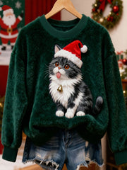 Women's Christmas Cat Flannel Hoodie
