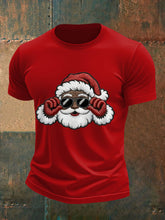Men's Christmas Black Santa Claus Print Casual Tee