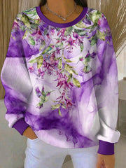 Women's Alzheimer's Awareness Art Purple Floral Printed Sweatshirt