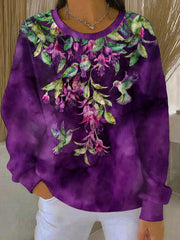 Women's Alzheimer's Awareness Art Purple Floral Printed Sweatshirt