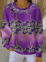 Women's Alzheimer's Awareness Art Purple Floral Printed Sweatshirt