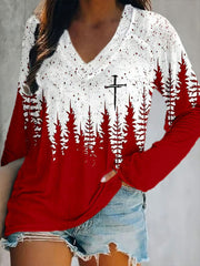 Women's Christmas Cross Print Casual T-shirt