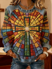 Women's Faith Cross Art Denim Patchwork Top