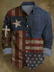 Men's Faith Cross America Flag Printed Shirt