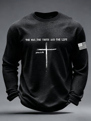 Men's Jesus The Way The Truth The Life John 14:6 Christian Cross Waffle Long Sleeve T-Shirt