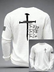 Men's Jesus The Way The Truth The Life John 14:6 Christian Cross Waffle Long Sleeve T-Shirt