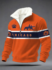 Men's Chicago Football Fans Gameday Casual Plush Zipper Pullover