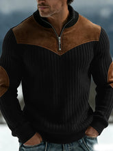 Men's Warm Color-Blocked Casual Zipper Pullover