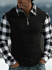 Men's Plaid Flannel Casual Half-Zip Top