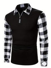 Men's Plaid Flannel Casual Half-Zip Top