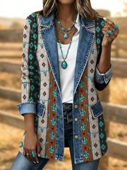 Women's Western Pattern Printed Vintage Blazer