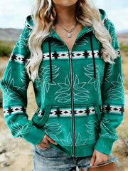 Women's Vintage Western Aztec Zip-Up Hoodie