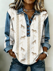 Women's Vintage Western Pattern Patchwork Art Sweatshirt