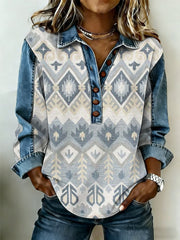 Women's Vintage Western Pattern Patchwork Art Sweatshirt