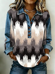 Women's Vintage Western Pattern Patchwork Art Sweatshirt