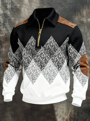 Men's Retro Geometric Print Casual Half-Zip Sweatshirt