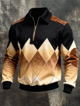 Men's Retro Geometric Print Casual Half-Zip Sweatshirt